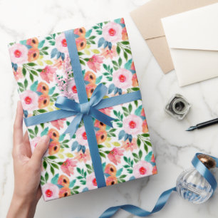 Papier Cadeau Aquarelle jolie peinte Motif Floral Cadeau