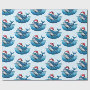 Papier Cadeau Aquarelle Joyeux dessin de baleine de Noël
