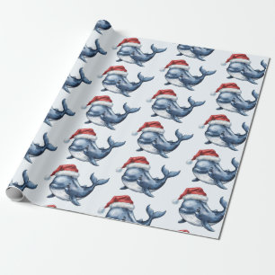 Papier Cadeau Aquarelle Joyeux dessin de baleine de Noël