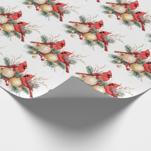 Papier Cadeau Aquarelle Joyeux Noël Cardinal rouge & Berries