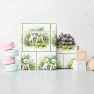 Papier Cadeau Aquarelle Kitten et Chiot