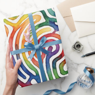Papier cadeau aquarelle labyrinthe arc-en-ciel abs