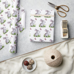 Papier Cadeau Aquarelle lapin et papillon