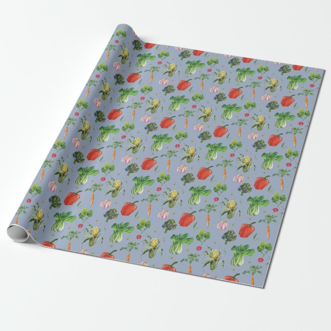 Papier Cadeau Aquarelle Légumes organiques (Déroulé)