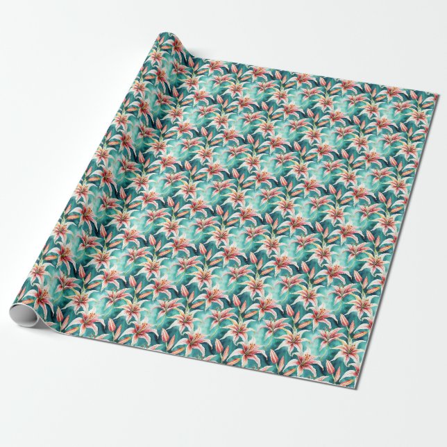 Papier Cadeau Aquarelle Lily Flower Enveloppe cadeau (Déroulé)