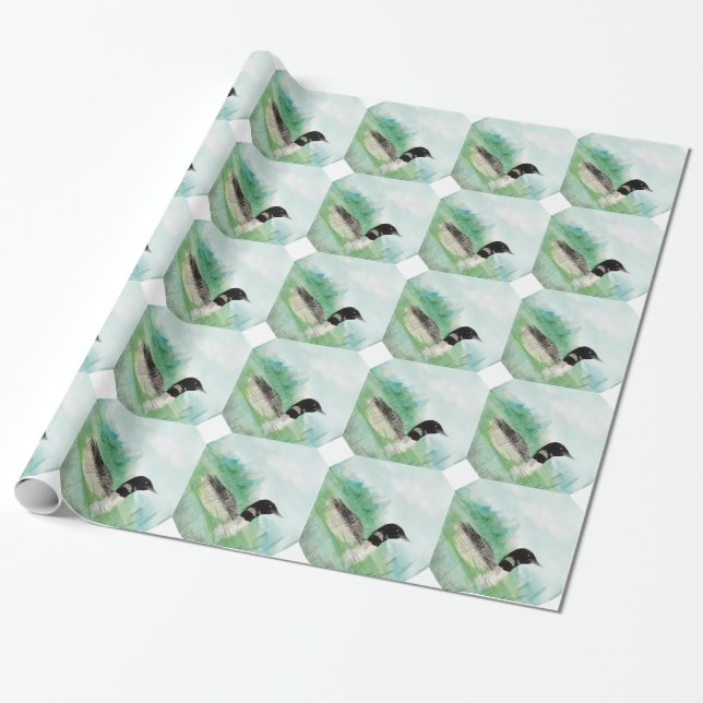 Papier Cadeau Aquarelle Loon Wilderness Bird Nature (Déroulé)