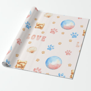 Papier Cadeau Aquarelle "LOVE" Design avec Empreintes de pattes