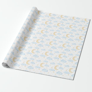 Papier Cadeau Aquarelle Lune étoiles et nuages Motif