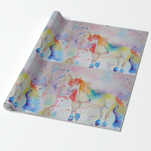 Papier Cadeau Aquarelle magique de l'Unicorne arc-en-ciel