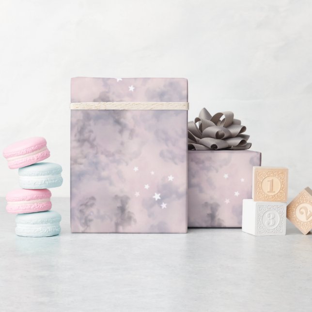 Papier Cadeau Aquarelle magique rose céleste (Baby Shower)
