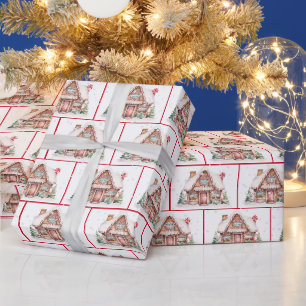 Papier Cadeau Aquarelle Maison de pain d'épices de Noël