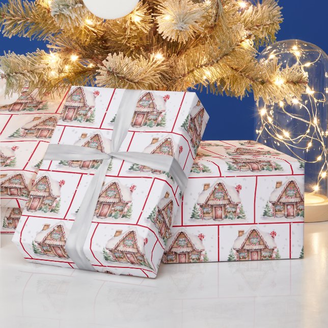 Papier Cadeau Aquarelle Maison de pain d'épices de Noël (Vacances)