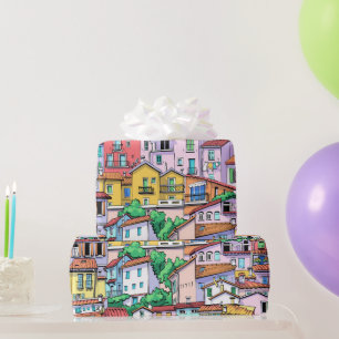 Papier Cadeau Aquarelle Maisons Maisons Immobilier