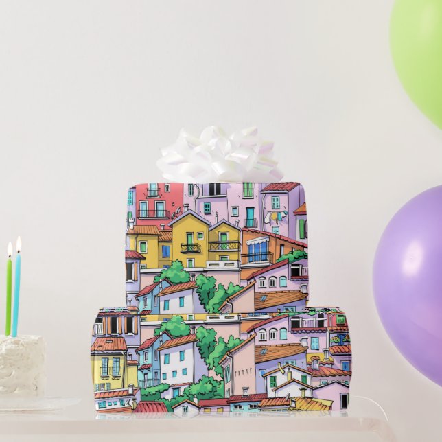 Papier Cadeau Aquarelle Maisons Maisons Immobilier (Cadeaux de fête)
