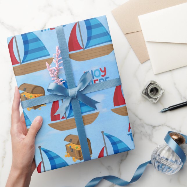 Papier Cadeau Aquarelle marine Pirate's Treasure Blue (Cadeaux)