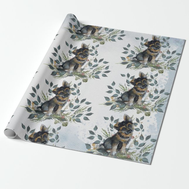Papier Cadeau Aquarelle mignonne Chien chiot (Déroulé)