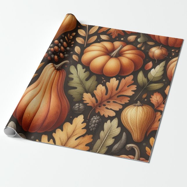 Papier Cadeau Aquarelle mignonne citrouille automne et automne T (Déroulé)