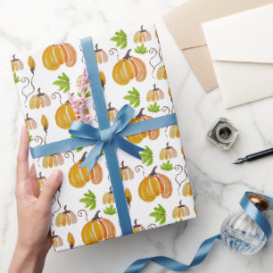 Papier Cadeau Aquarelle mignonne Citrouille peint à la main