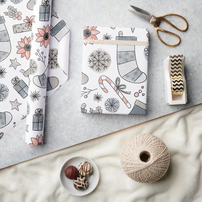 Papier Cadeau Aquarelle mignonne Doodles de Noël (Artisanat)