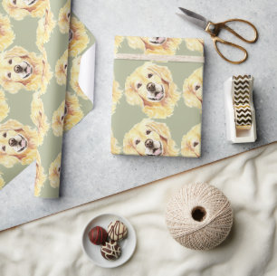 Papier Cadeau Aquarelle mignonne Golden Retriever Chien Animal a