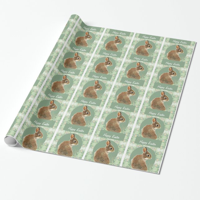 Papier Cadeau Aquarelle mignonne lapin lapin Joyeux Pâques (Déroulé)