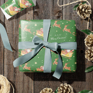 Papier Cadeau Aquarelle mignonne Noël vert du Père Noël