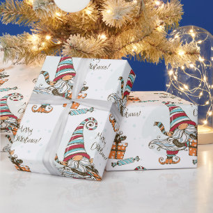 Papier Cadeau Aquarelle mignonne petit joyeux elfe de Noël Gnome
