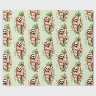 Papier Cadeau Aquarelle mignonne Sloth & Feuilles tropicaux