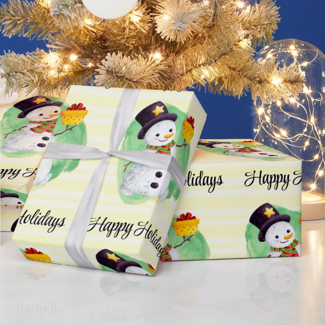 Papier Cadeau Aquarelle mignonne Snowman (Vacances)