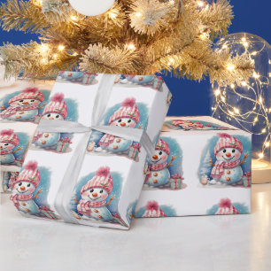 Papier Cadeau Aquarelle mignonne Snowman avec cadeau et chocolat