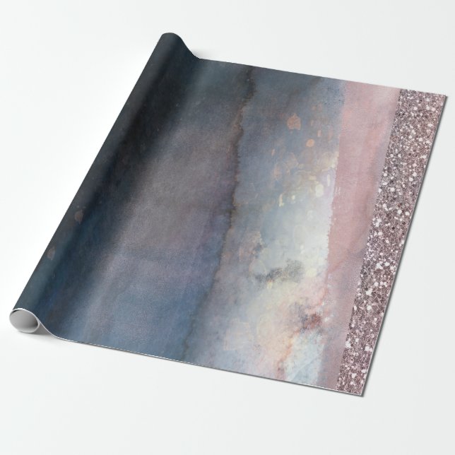 Papier Cadeau Aquarelle moderne Bleu & Rose Gold Pink Party (Déroulé)