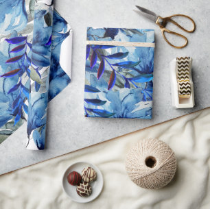 Papier Cadeau Aquarelle moderne bleue Fleurs Abstraites Art