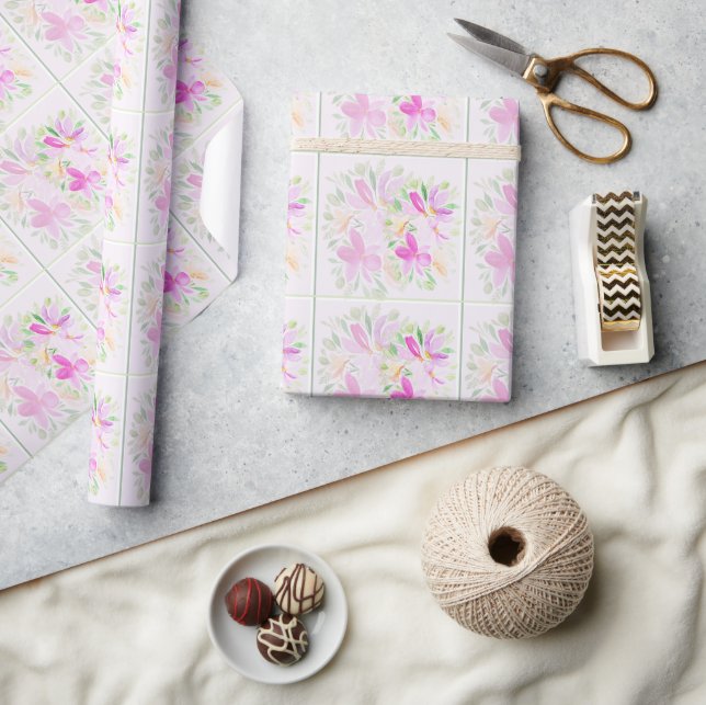 Papier Cadeau Aquarelle moderne Boho Violet Floral Élégant (Artisanat)