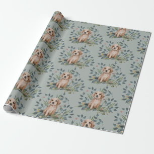 Papier Cadeau Aquarelle moderne Chien Chien Chien Floral Eucalyp
