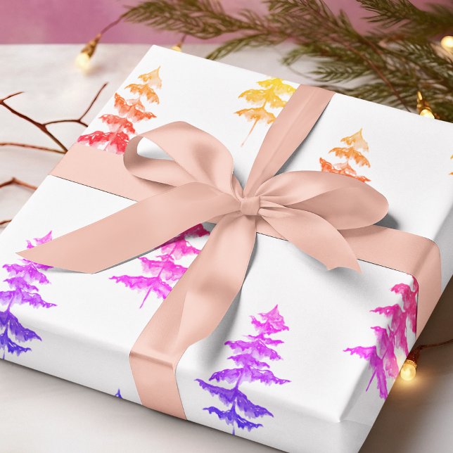Papier Cadeau Aquarelle moderne hiver pin rose arbre Noël (Créateur téléchargé)