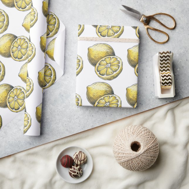 Papier Cadeau Aquarelle moderne Motif jaune citron (Artisanat)