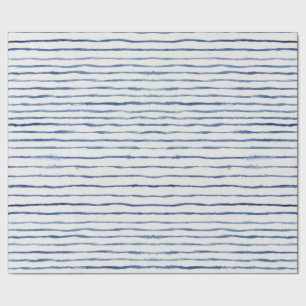Papier Cadeau Aquarelle moderne Motif rayé bleu et blanc