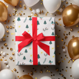 Papier Cadeau Aquarelle moderne Noël Arbre rouge vert