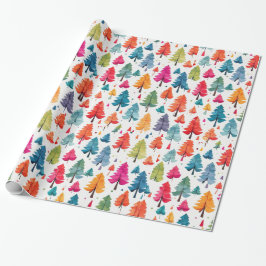 Papier Cadeau Aquarelle moderne Noël Pins colorés