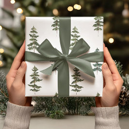 Papier Cadeau Aquarelle moderne Pine d'hiver Arbre vert Noël