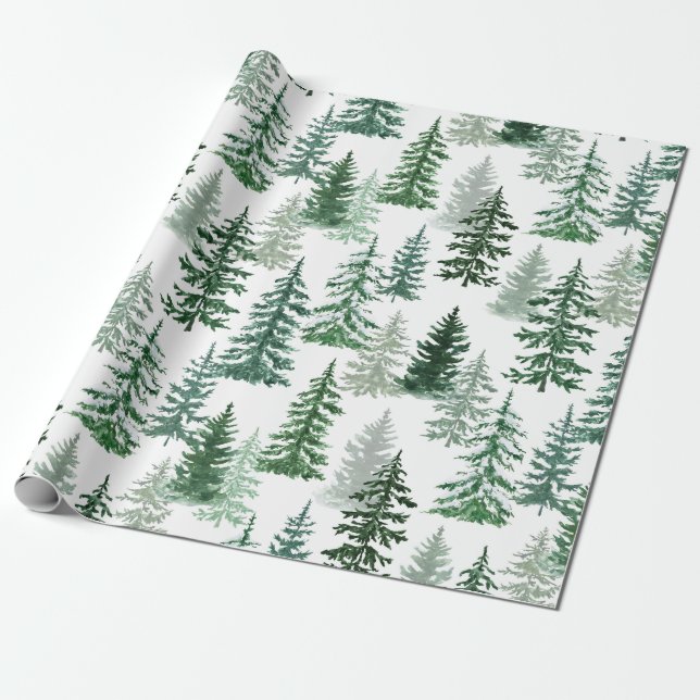 Papier Cadeau Aquarelle moderne Pine d'hiver Noël (Déroulé)