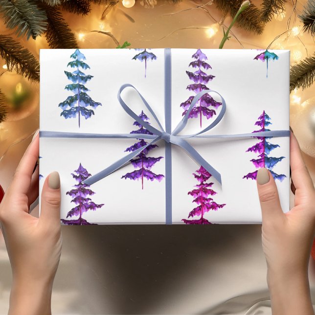 Papier Cadeau Aquarelle moderne Pine d'hiver PurpleTree Noël (Créateur téléchargé)
