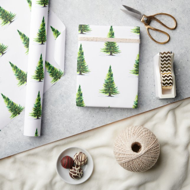 Papier Cadeau Aquarelle moderne Pine d'hiver PurpleTree Noël (Artisanat)