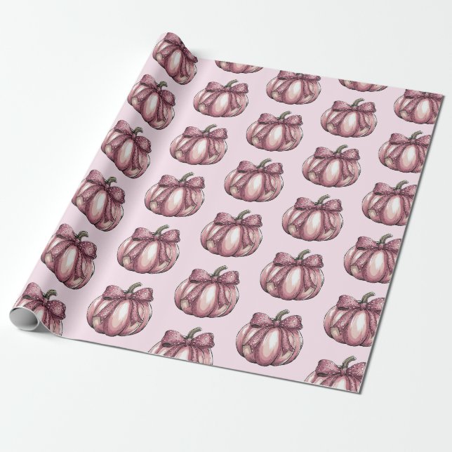 Papier Cadeau Aquarelle moderne tendance Citrouille Coquette Bow (Déroulé)