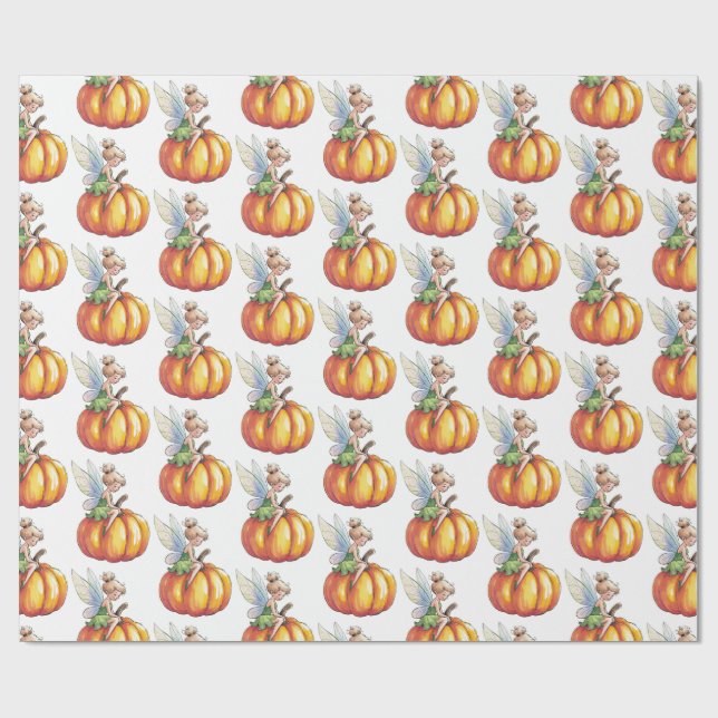 Papier Cadeau Aquarelle moderne tendance Fée et Citrouille (Plat)