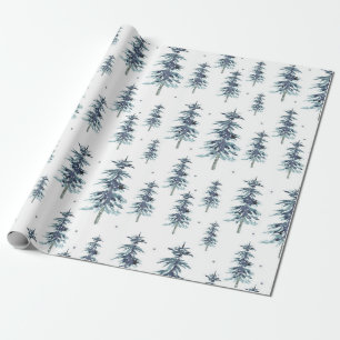 Papier Cadeau Aquarelle Motif d'arbre de pin d'hiver