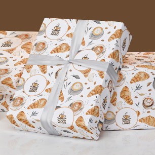 Papier Cadeau Aquarelle Motif de boulangerie à café avec logo de
