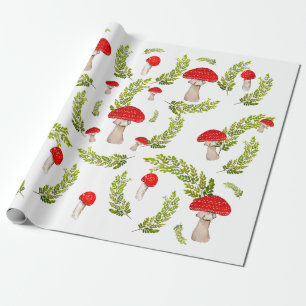 Papier Cadeau Aquarelle motif de l'agarique et de la fougère