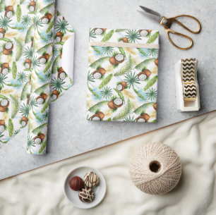 Papier Cadeau Aquarelle Motif de noix de coco tropicale