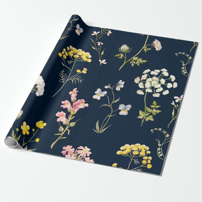 Papier Cadeau Aquarelle motif floral, main fleur délicate dr (Déroulé)